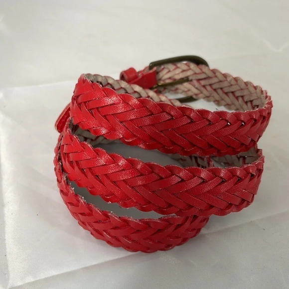 5/$25 WESTERN Red Braided Faux Leather Belt with Brass Buckle Size Large *As Is* - Picture 3 of 9